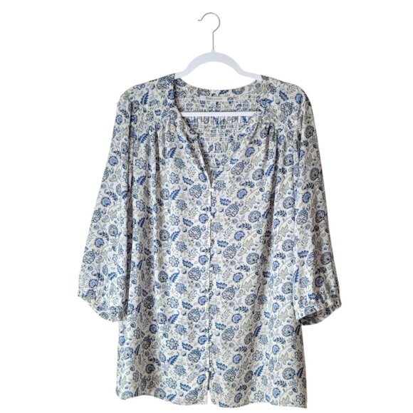 Rose & Olive Plus Size Button Front Floral Boho Blouse - Picture 1 of 7